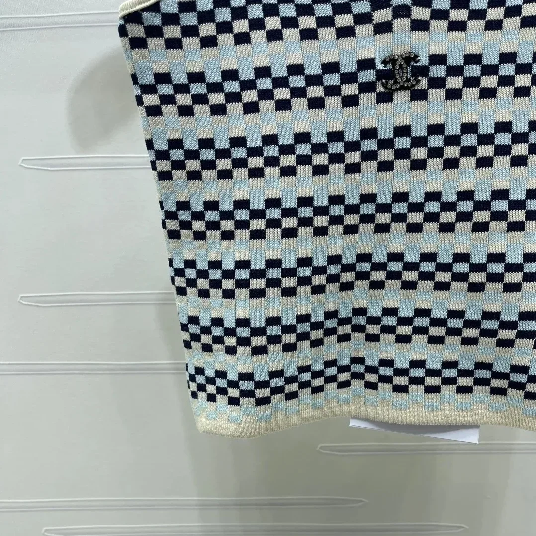 Chanel Checkered Intarsia Camisole Blue