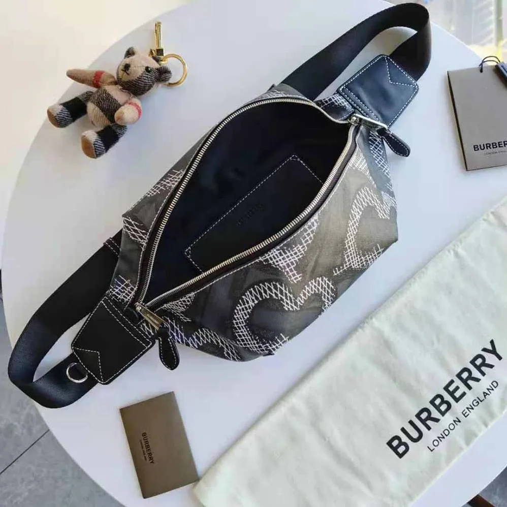 Burberry Monogram Print E-canvas Sonny Bum Bag for Women in Black Burberry Monogram Print E-canvas Sonny Bum Bag for Women in Black