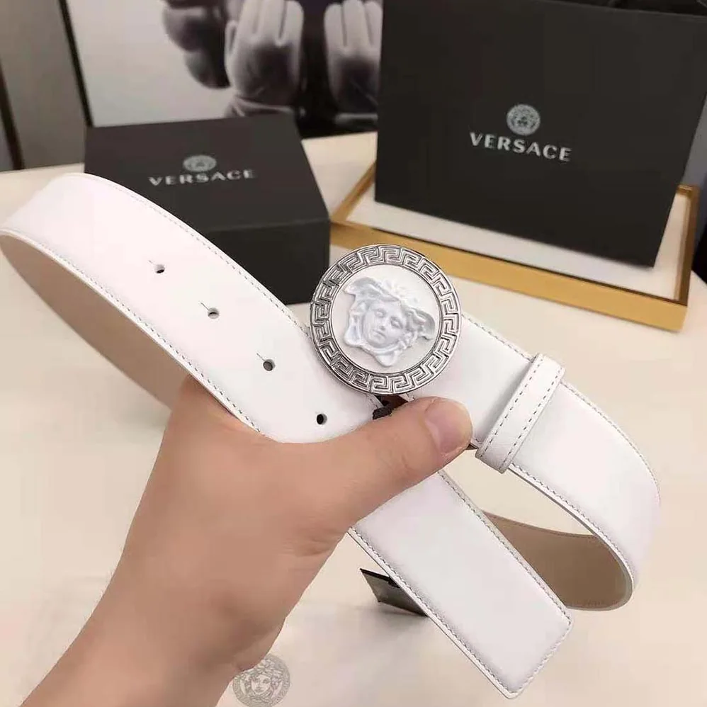 Versace Medusa Biggie Reversible Leather Belt for Men in White