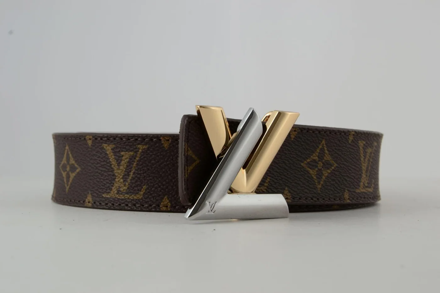 Brown Monogram New Gold & SiAmazinger Buckle Leather Belt