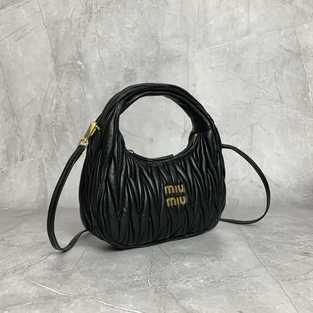 Miu Miu Wander Matelassé Nappa Leather Hobo Bag for Women in Black Miu Miu Wander Matelassé Nappa Leather Hobo Bag for Women in Black