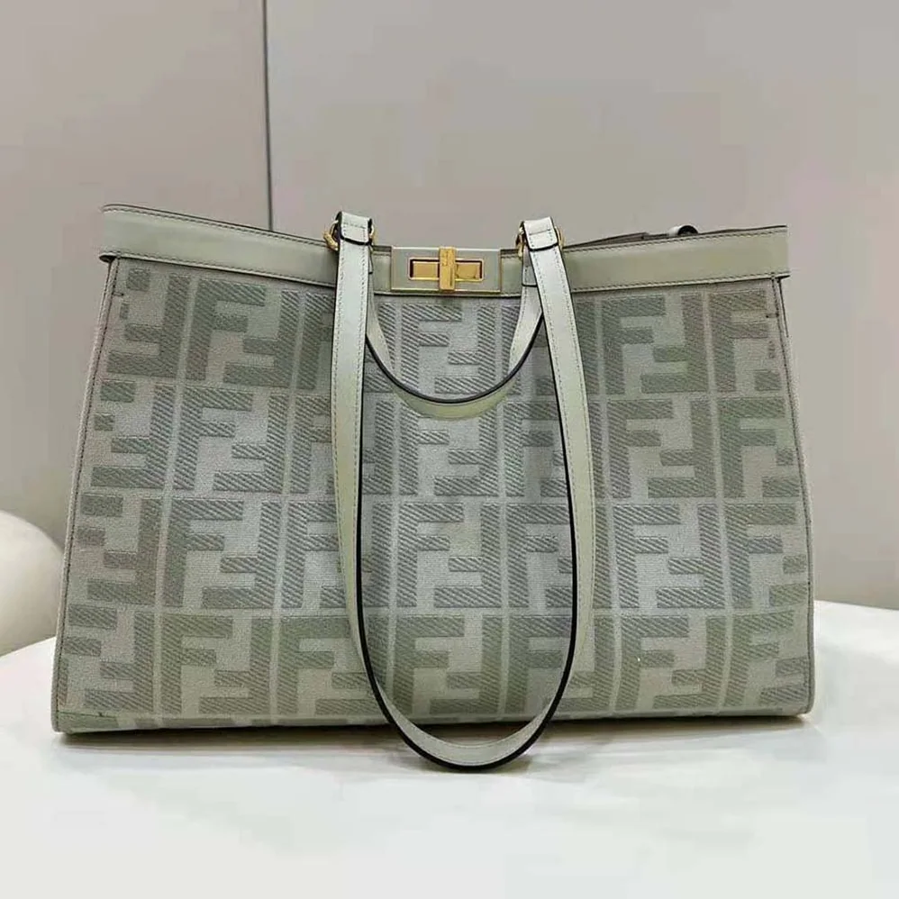 Fendi X-Tote Light Green Canvas Shopper with FF Embroidery for Women Fendi X-Tote Light Green Canvas Shopper with FF Embroidery for Women