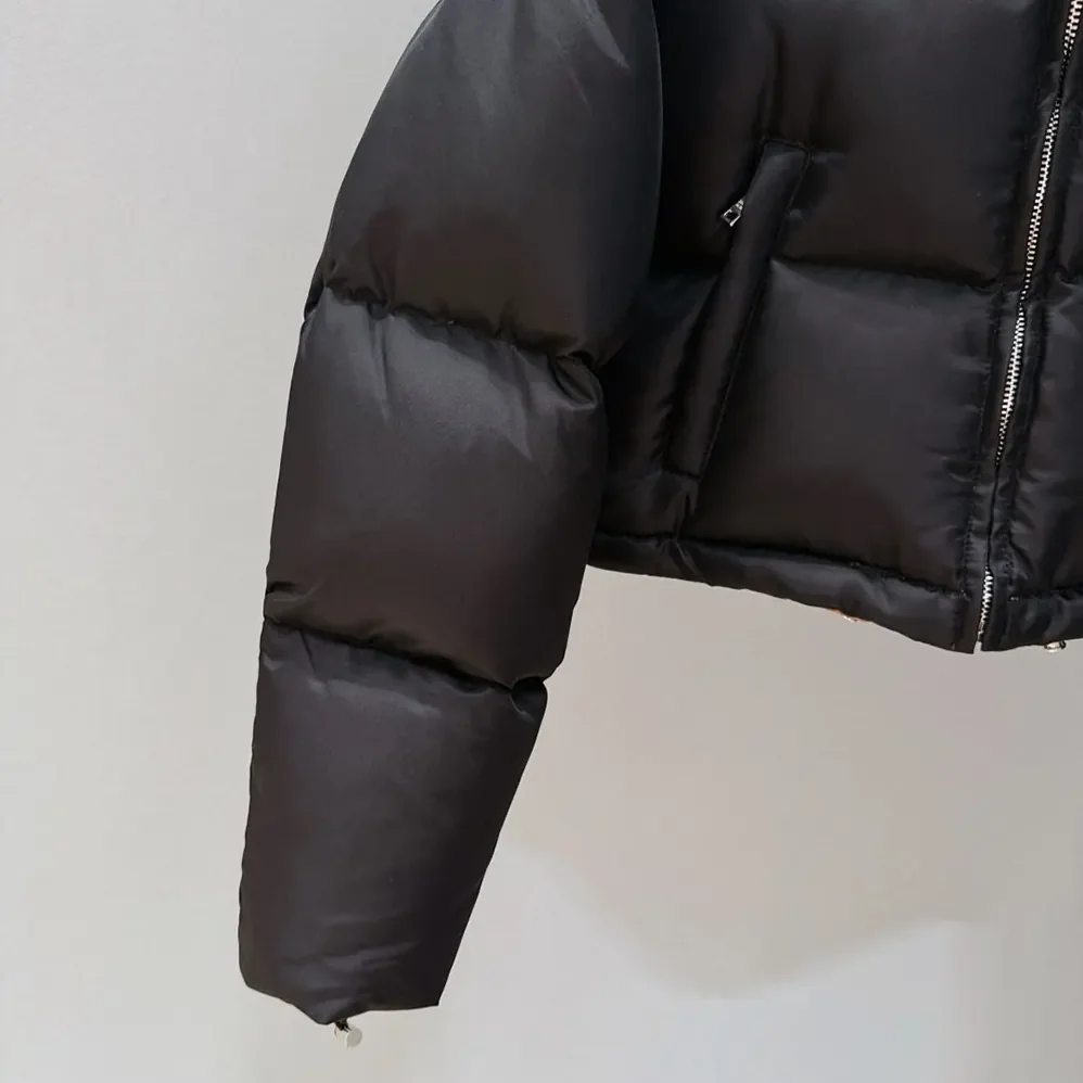Prada Cropped Re-Nylon Down Jacket for Women in Black