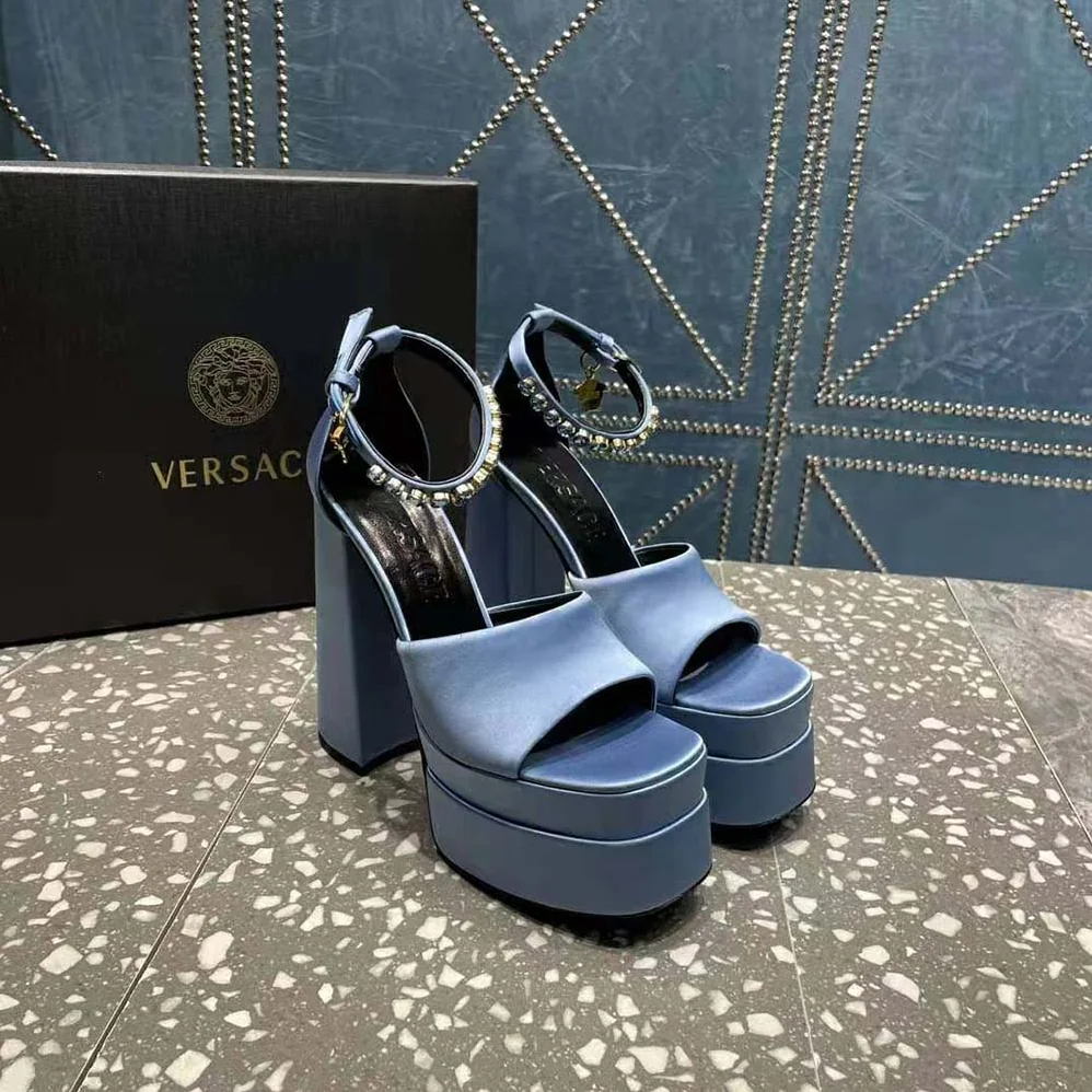 Versace Medusa Aevitas Platform Sandals for Women in Blue