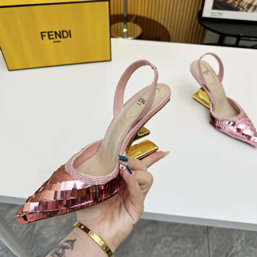 Fendi Colibrì Lite Pink Sequin High for Women in heeled Slingbacks