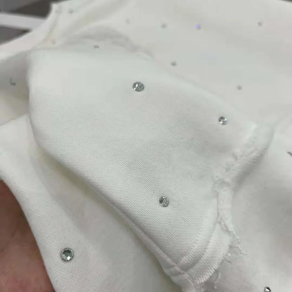 Miu Miu Cotton Embroidered Sweatshirt with Crystals for Women in White