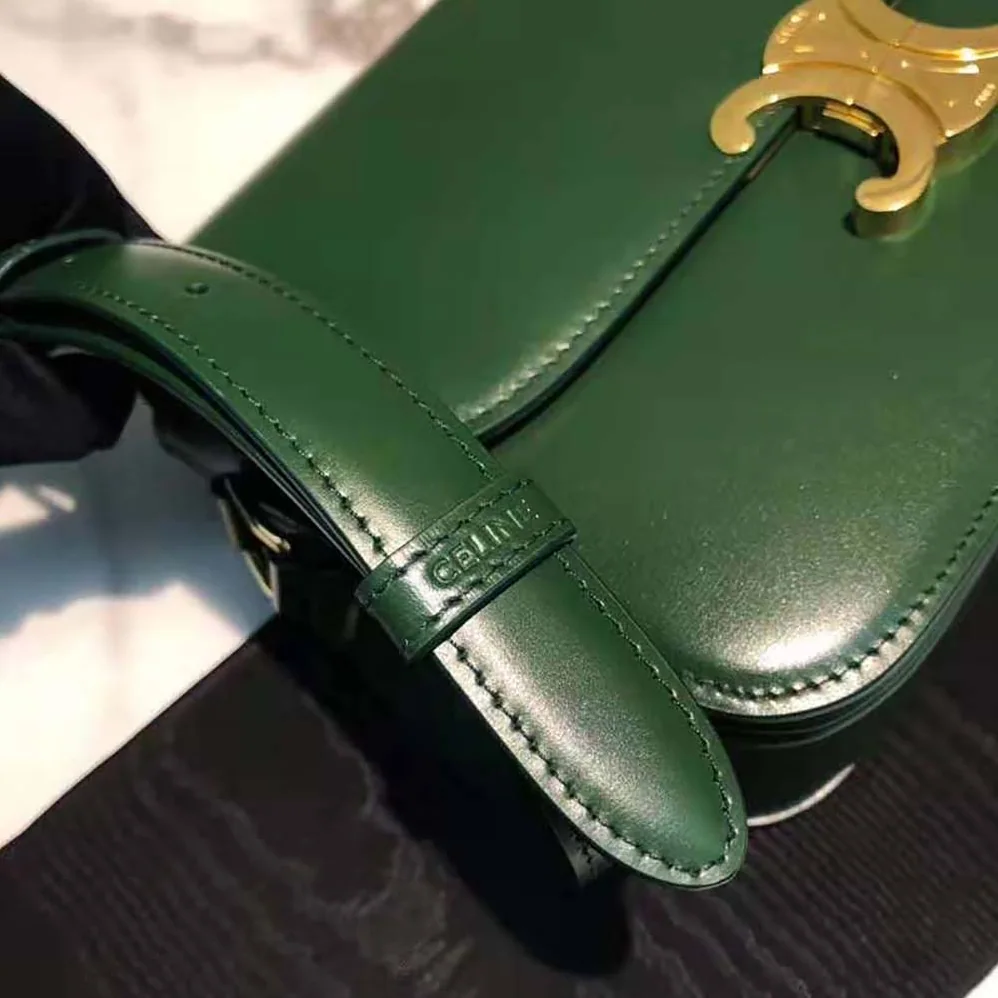 Celine Medium Triomphe Bag in Shiny Calfskin for Women in Green