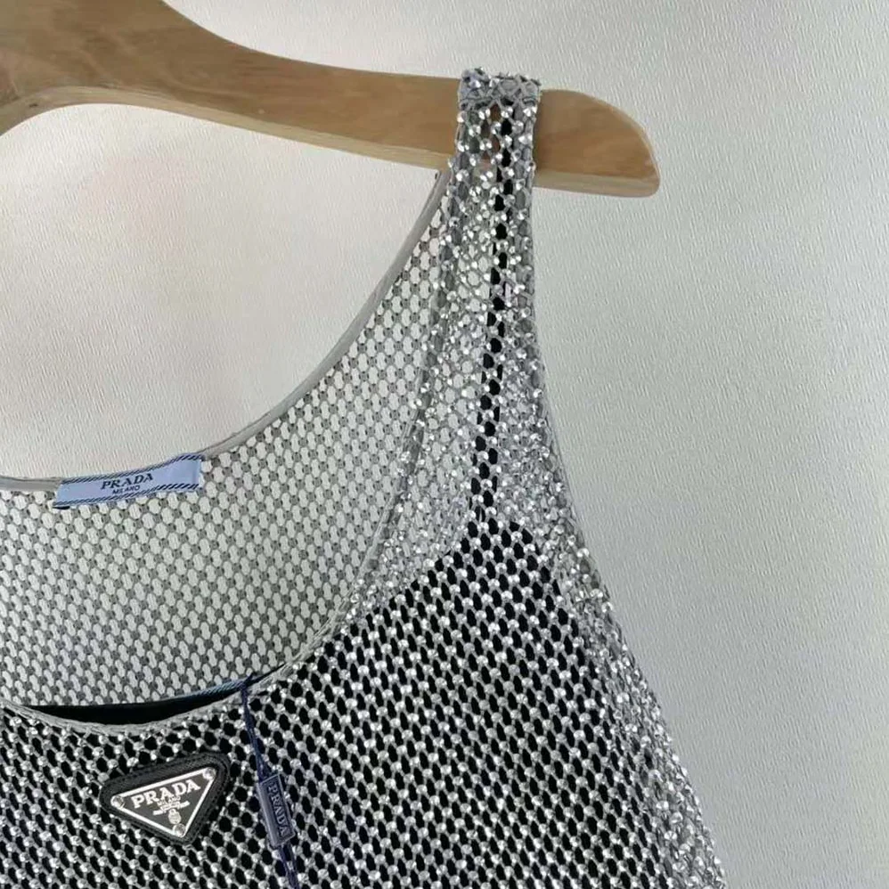 Prada Rhinestone Embroidered Mesh Mini for Women in Dress