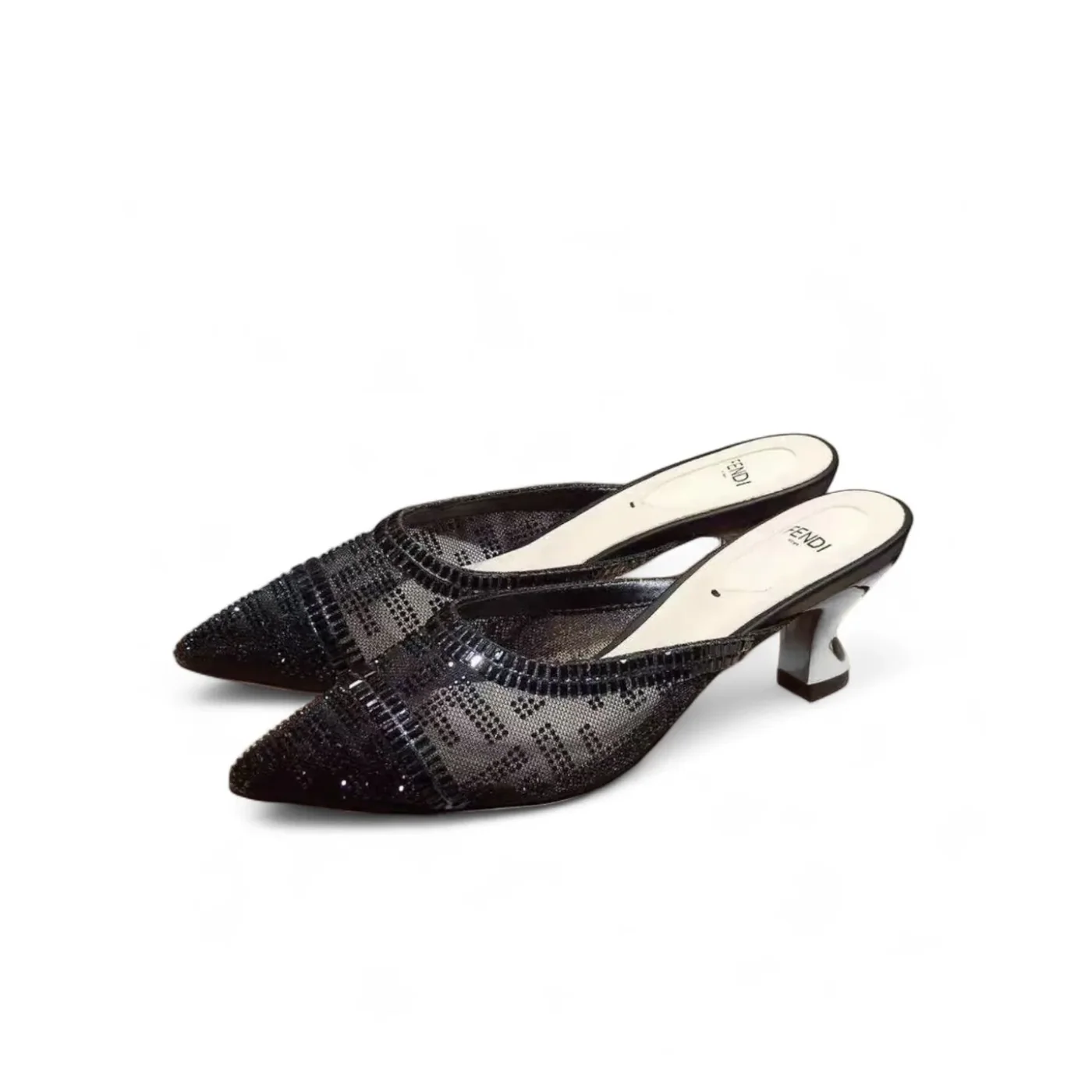 Fendi Colibri Crystal FF Sabot Mules Spring in Summer Collection Black Fendi Colibri Crystal FF Sabot Mules Spring in Summer Collection Black