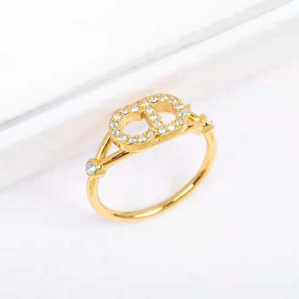 Dior Clair D Lune Ring Gold-Finish Metal and White Crystals for Women