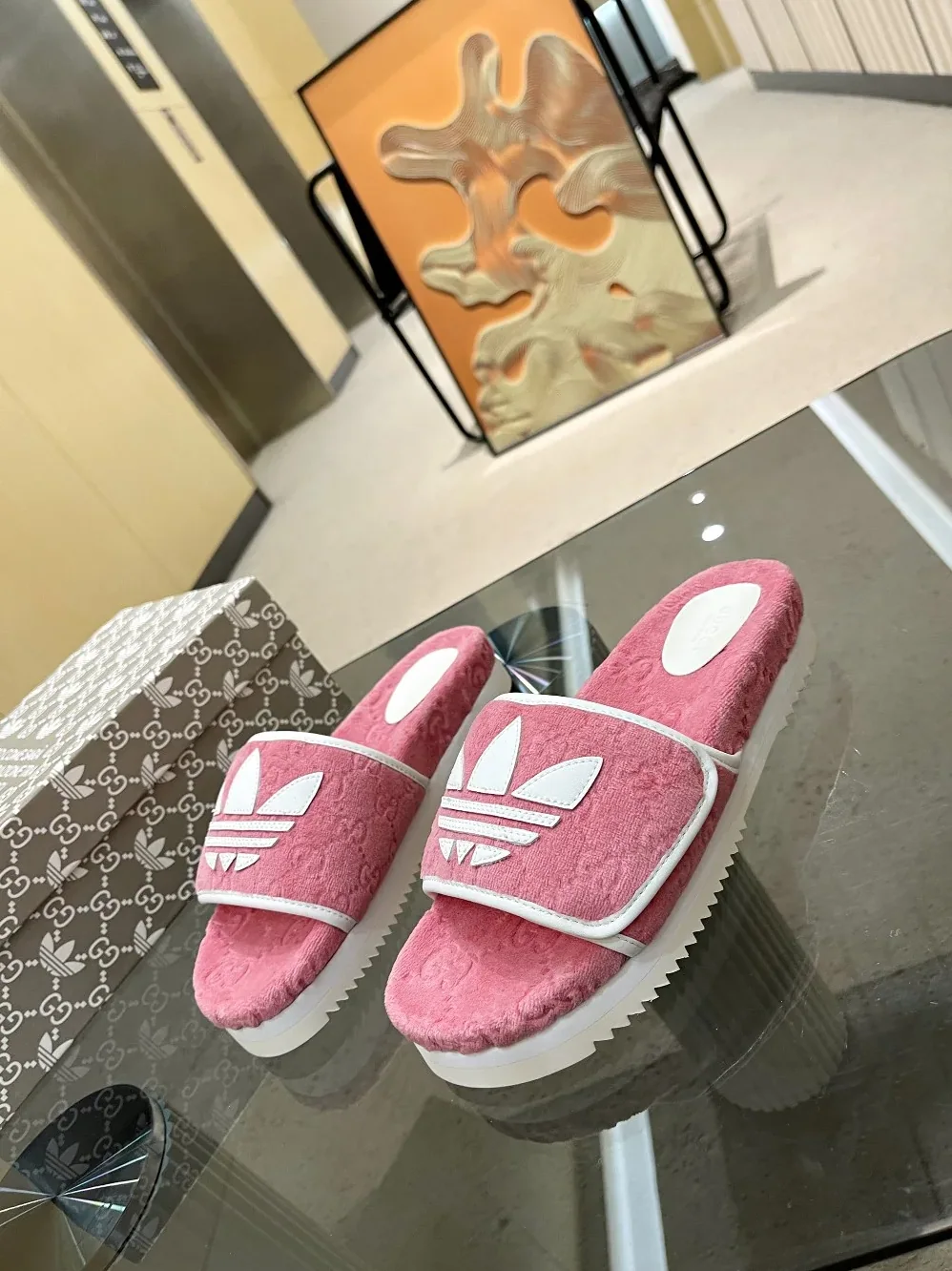 Gucci x Adidas GG Platform Sandal Pink for Women Gucci x Adidas GG Platform Sandal Pink for Women