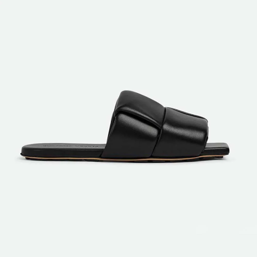 Bottega Veneta Patch Flat Mule Padded Intreccio Leather Flat Mules for Women in Black