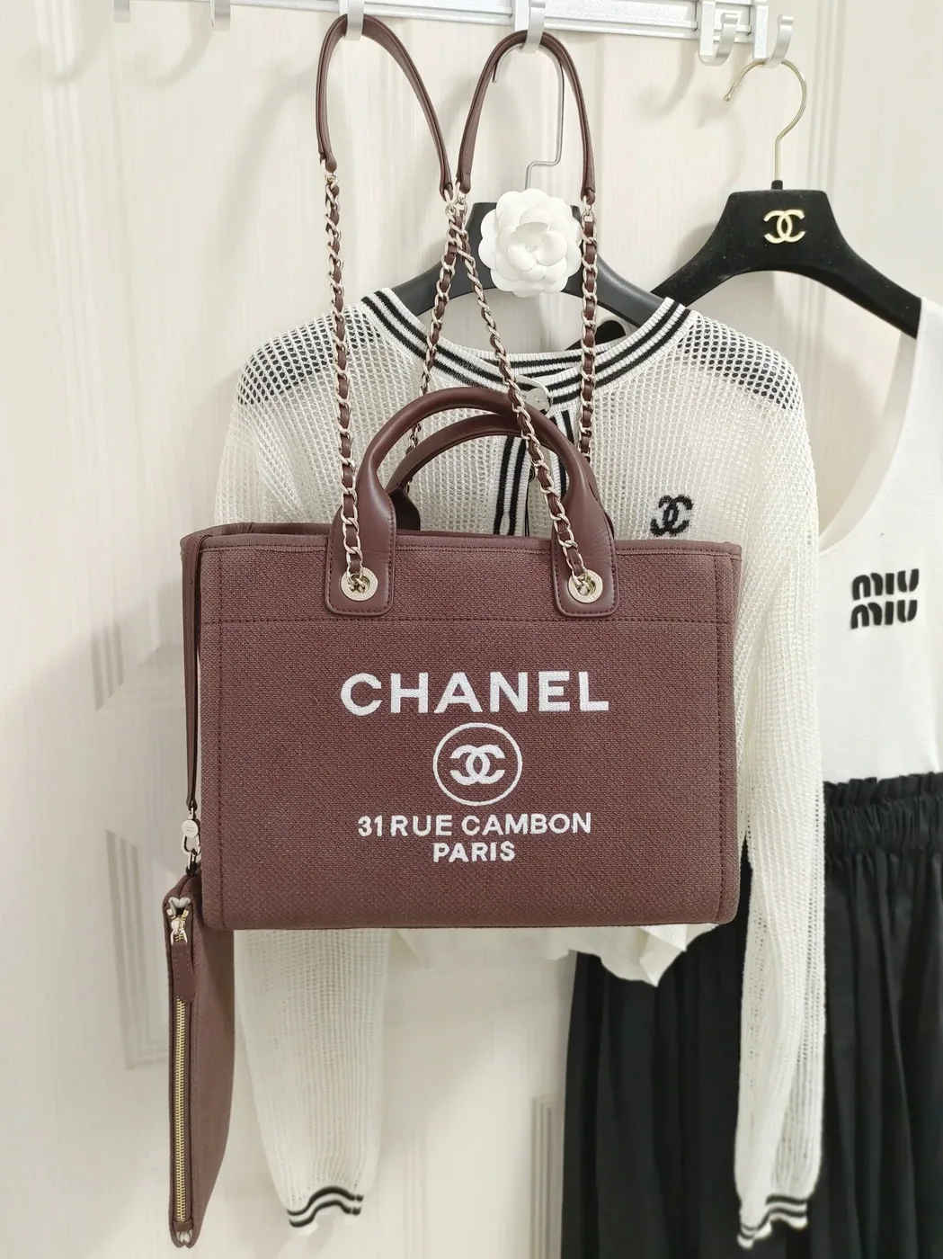 Chanel Deauville Tote Bag in Burgundy Silver Hardware
