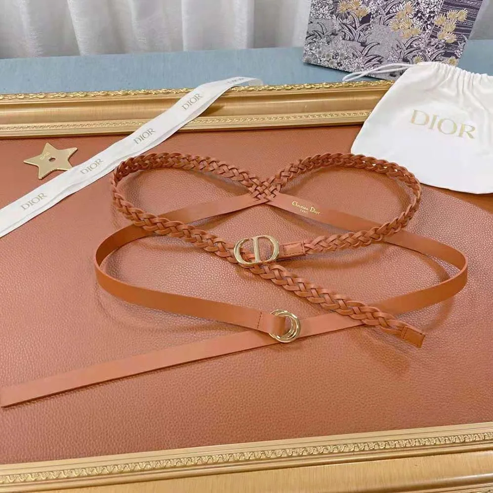 Dior DiorDouble belt Cognac-Color Smooth and Braided Calfskin 15 MM for Women Dior DiorDouble belt Cognac-Color Smooth and Braided Calfskin 15 MM for Women