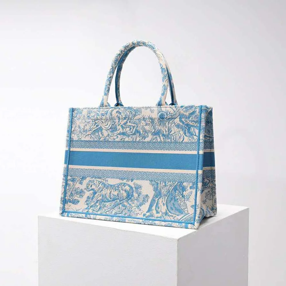 Dior Small Dior Book Tote Cornflower Blue Toile de Jouy Embroidery for Women Dior Small Dior Book Tote Cornflower Blue Toile de Jouy Embroidery for Women