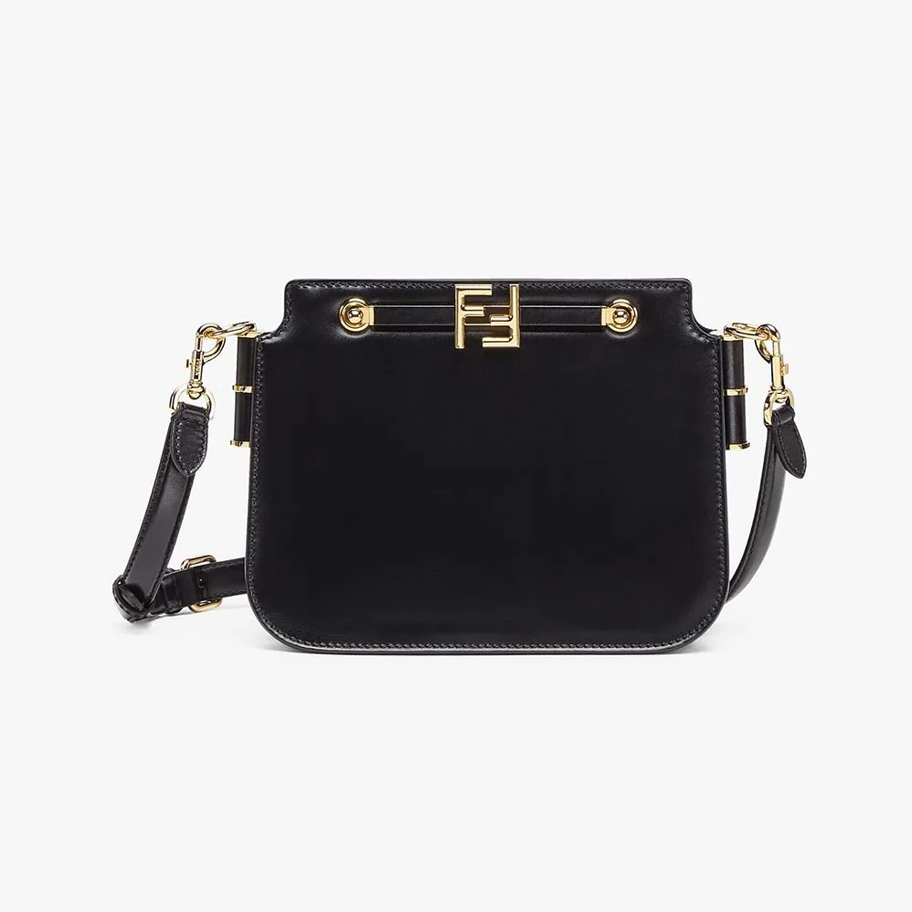 Fendi Touch Leather Bag with A Metal FF Clasp for Women in Black Fendi Touch Leather Bag with A Metal FF Clasp for Women in Black