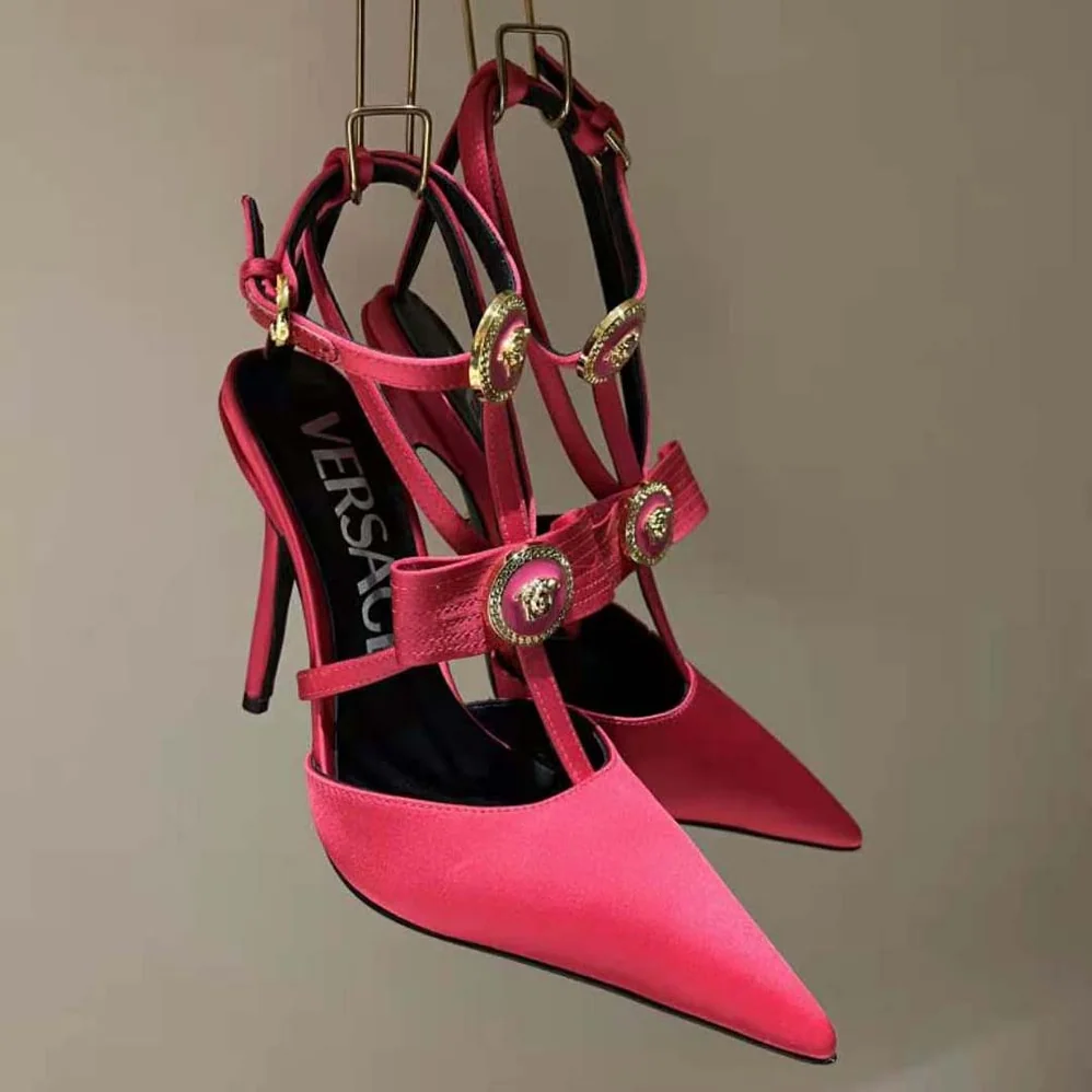 Versace Gianni Ribbon Cage Satin Pumps for Women in Rose Versace Gianni Ribbon Cage Satin Pumps for Women in Rose
