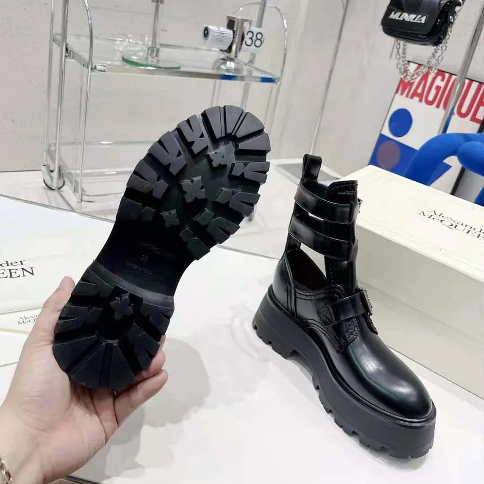 Alexander Mcqueen Rave Buckle Boot in Black for Women in Silver Alexander Mcqueen Rave Buckle Boot in Black for Women in Silver