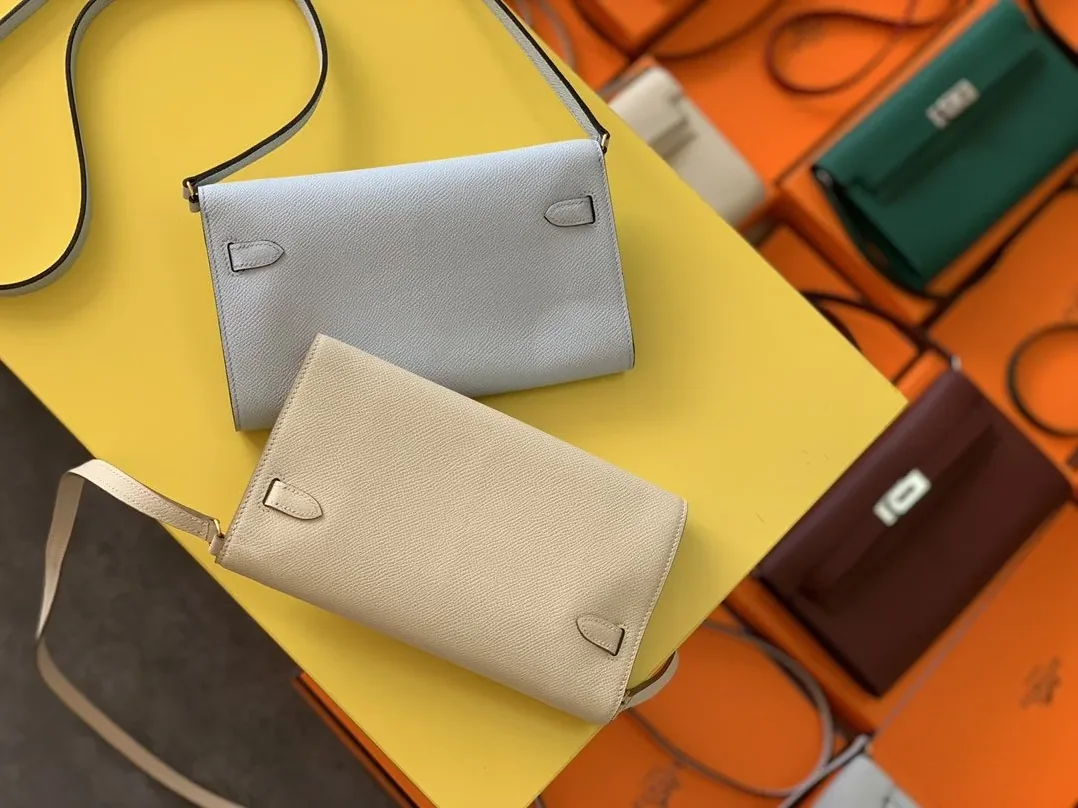 Hermes Kelly Classique To Go Wallet in Gold Toned Hardware Cream