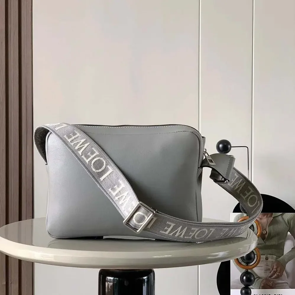 Loewe XS Military Messenger Bag in Supple Smooth Calfskin and Jacquard for Men in Grey