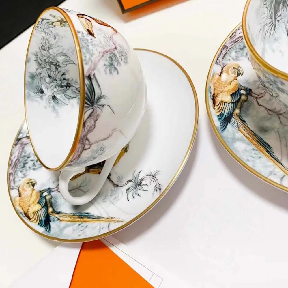 Hermes Carnets D'Equateur Tea Cup and Saucer for Unisex