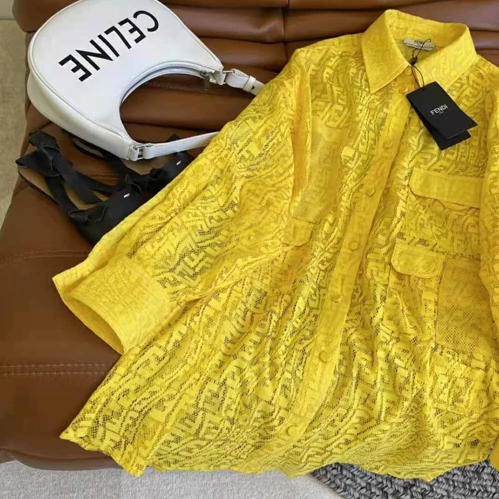 Fendi Yellow Lace Oversized Shirt Dress for Women