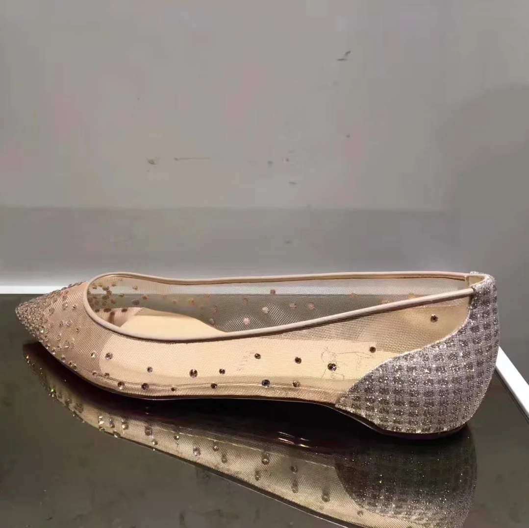 Christian Louboutin Follies Strass Flat Mesh Upper with Crystals Shoes Sandy for Women Christian Louboutin Follies Strass Flat Mesh Upper with Crystals Shoes Sandy for Women