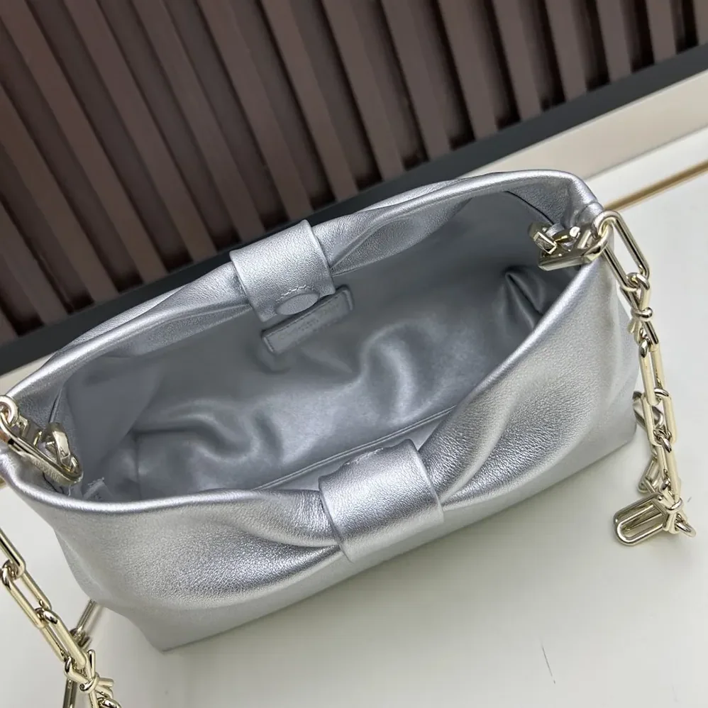 Dior Or Small Dior Bow Bag Silver for Women in Tone Laminated Lambskin