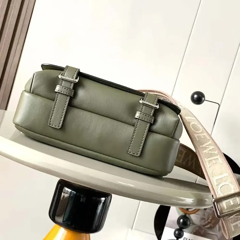 Loewe XS Military Messenger Bag in Supple Smooth Calfskin and Jacquard for Men in Dark Green Loewe XS Military Messenger Bag in Supple Smooth Calfskin and Jacquard for Men in Dark Green