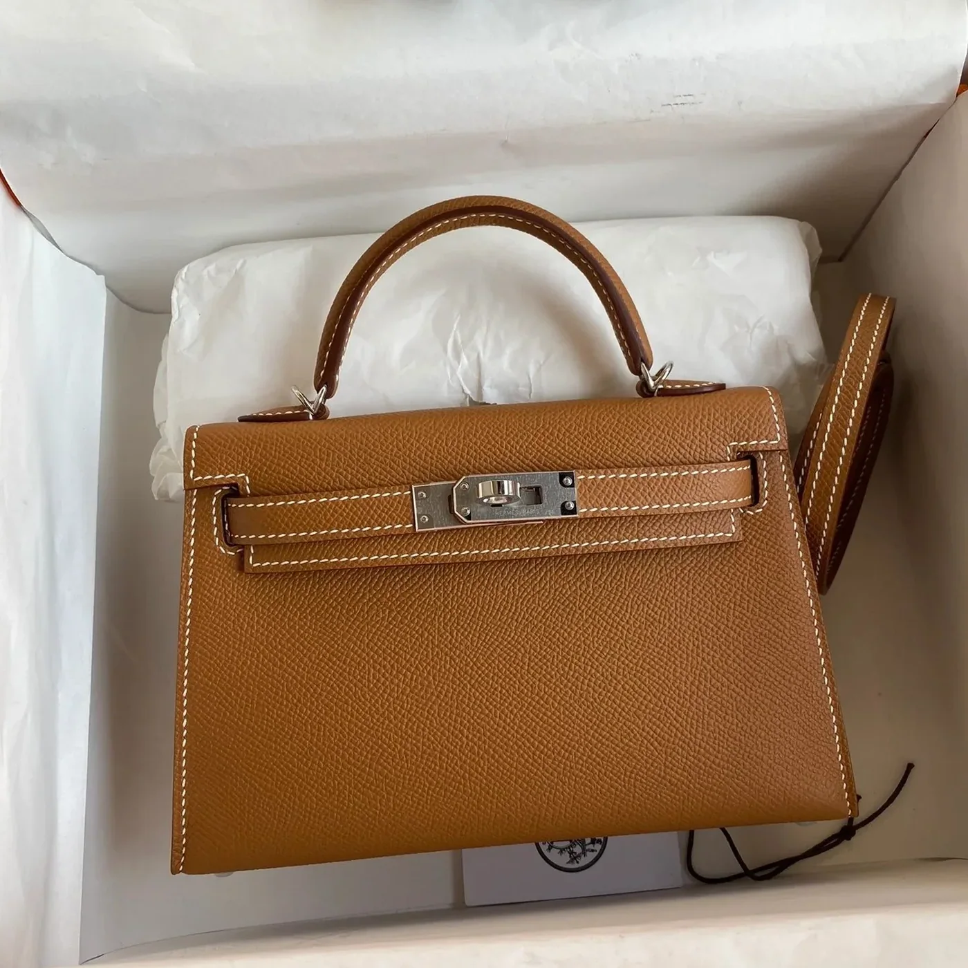Hermes Kelly Mini Top Handle Bag in Brown Epsom Palladium Hardware