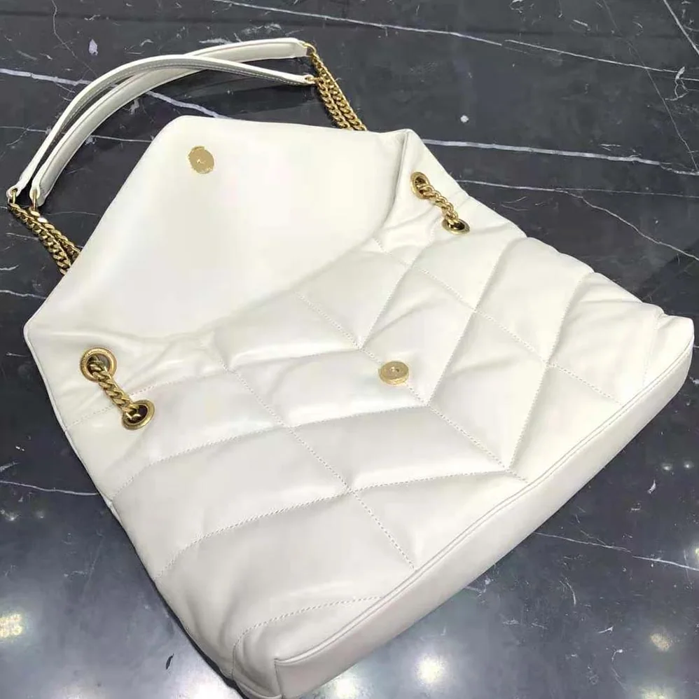 Saint Laurent YSL Puffer Medium Chain Bag in Quilted Lambskin for Women in White Saint Laurent YSL Puffer Medium Chain Bag in Quilted Lambskin for Women in White