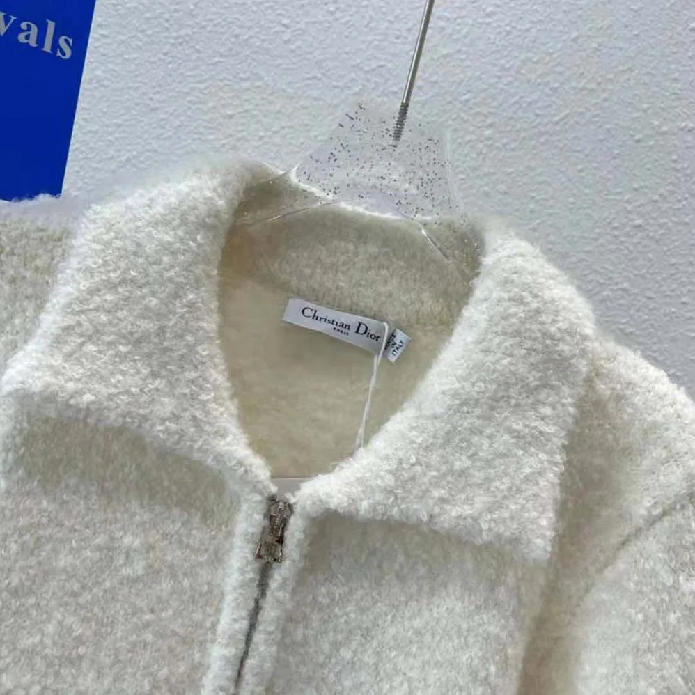 Dior Fleece Blouson Ecru Technical Wool and Cashmere Knit for Women