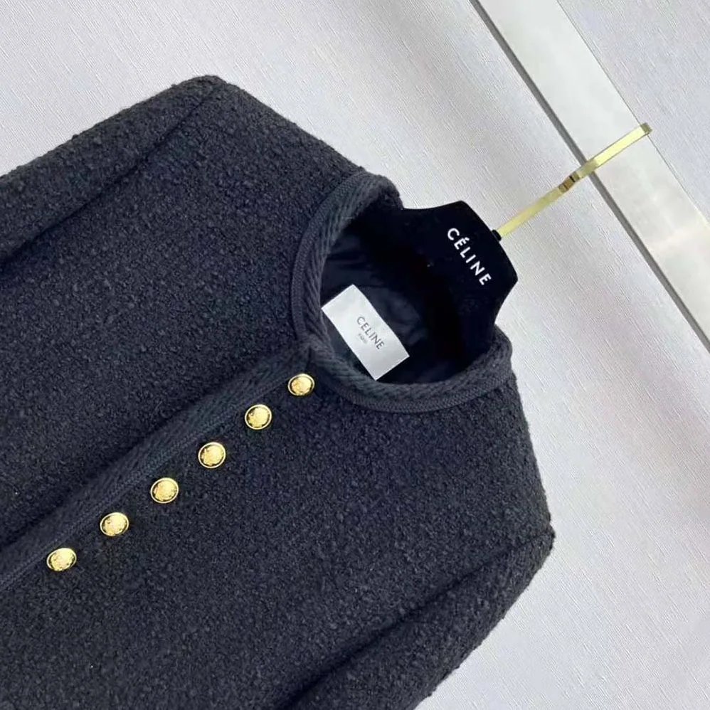 Celine Chasseur Jacket in Bouclette Natté for Women in Black Celine Chasseur Jacket in Bouclette Natté for Women in Black