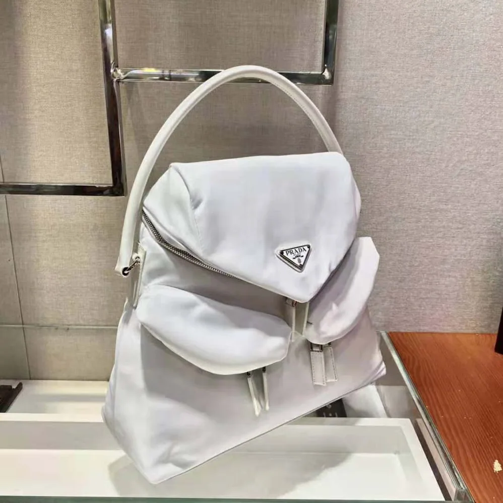 Prada Signaux Nylon and Leather Hobo Bag for Women in White Prada Signaux Nylon and Leather Hobo Bag for Women in White