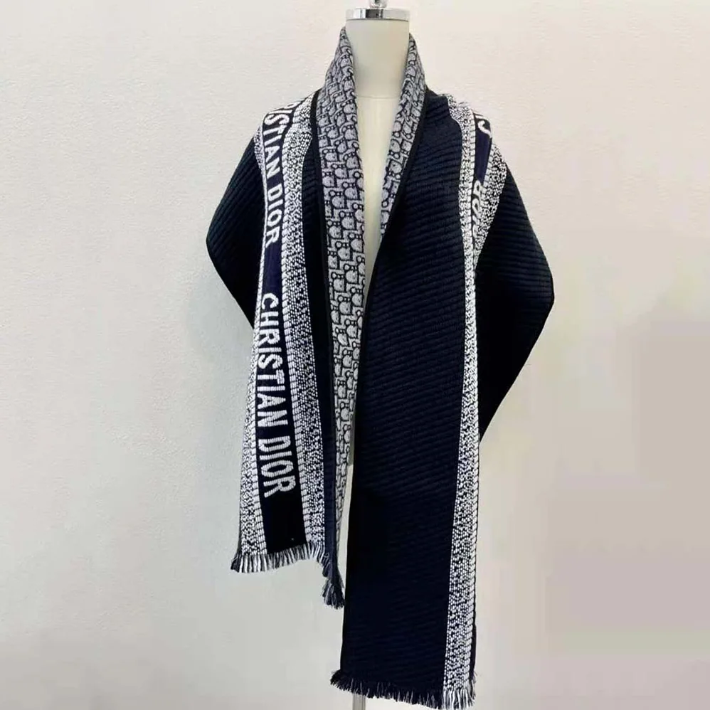 Dior Oblique University Reversible Scarf Navy Blue Wool and Silk for Women Dior Oblique University Reversible Scarf Navy Blue Wool and Silk for Women