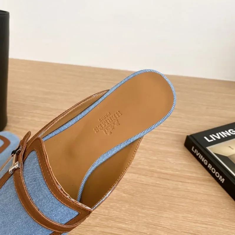 Hermes Groupie Mules Blue