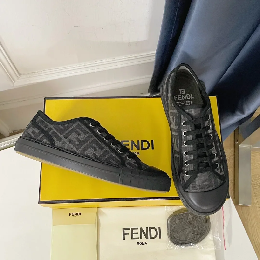 Fendi Domino Black FF Fabric Low in Tops