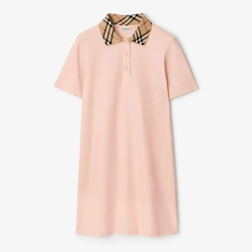 Burberry Check Collar Cotton Polo Shirt Dress for Women in Pink Burberry Check Collar Cotton Polo Shirt Dress for Women in Pink
