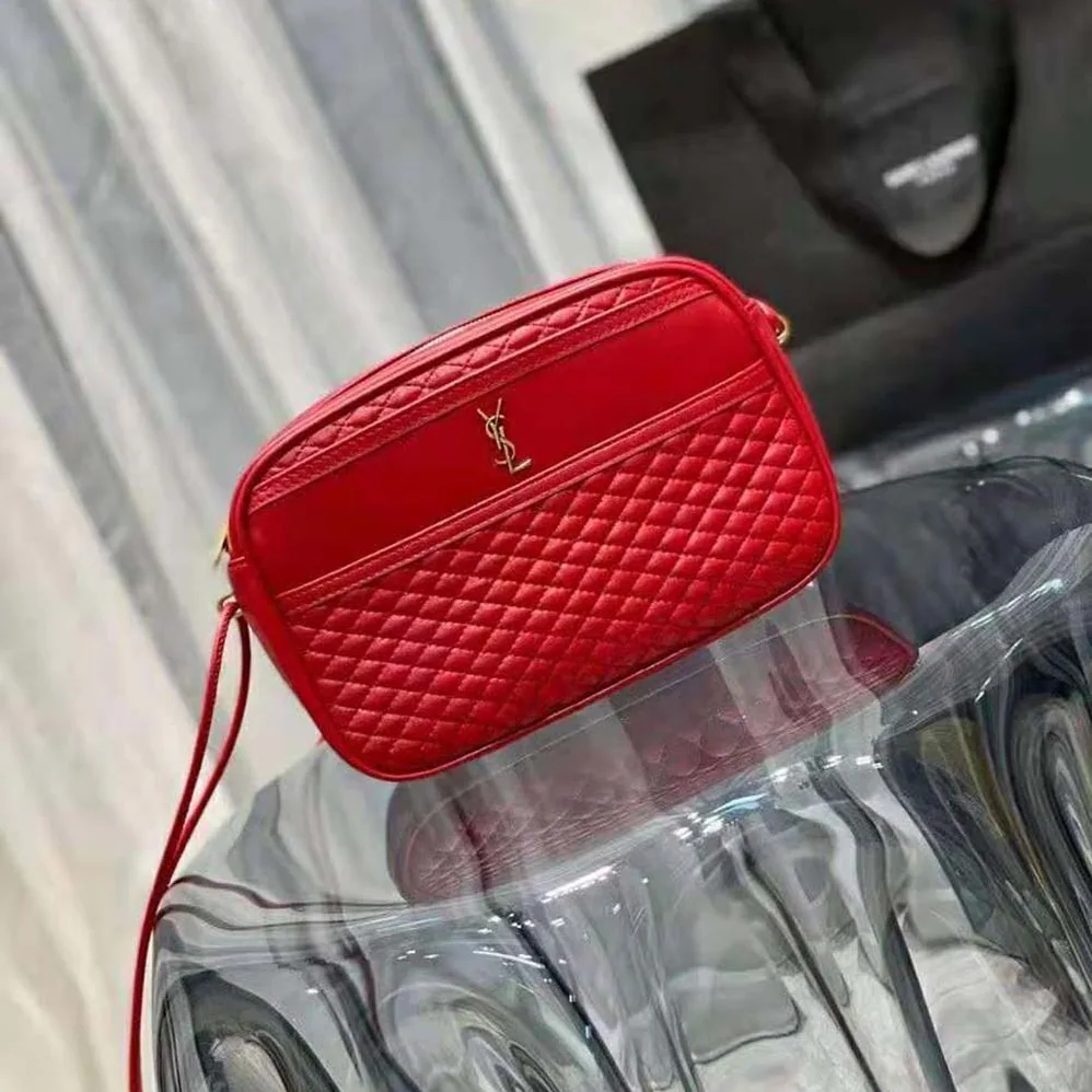 Saint Laurent YSL Victoire Camera Bag in Quilted Lambskin for Women in Red