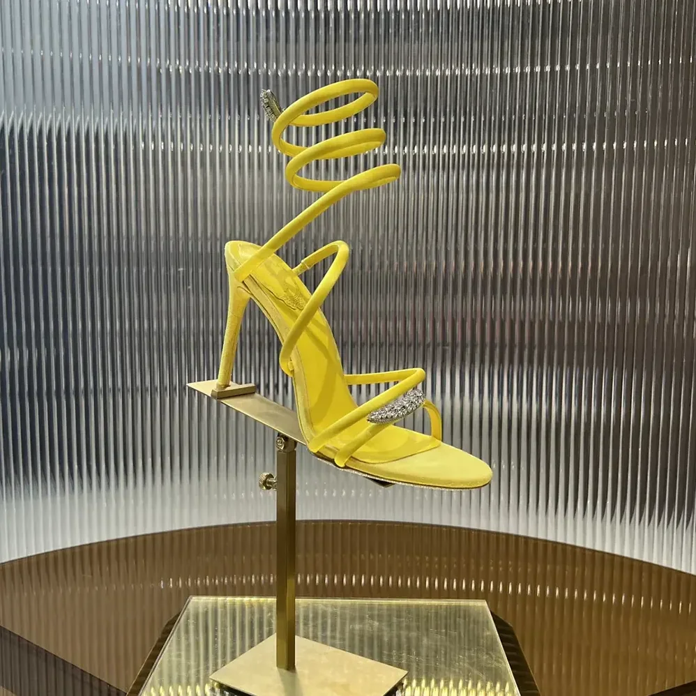 Rene Caovilla Serpente Midnight Yellow Sandal with Crystals 105 for Women
