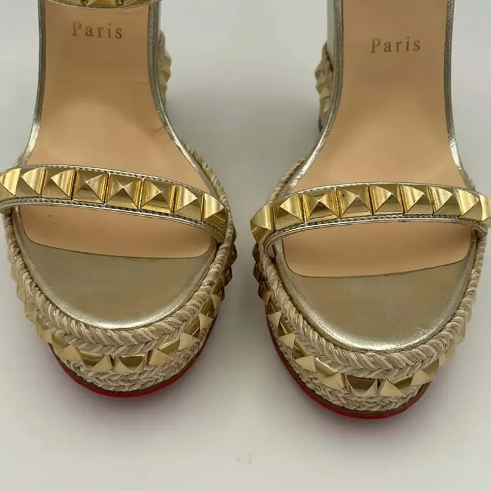 Christian Louboutin Platine Leather Calf Leather/Studded Cataclou 140 Platform Espadrille for Women Christian Louboutin Platine Leather Calf Leather/Studded Cataclou 140 Platform Espadrille for Women