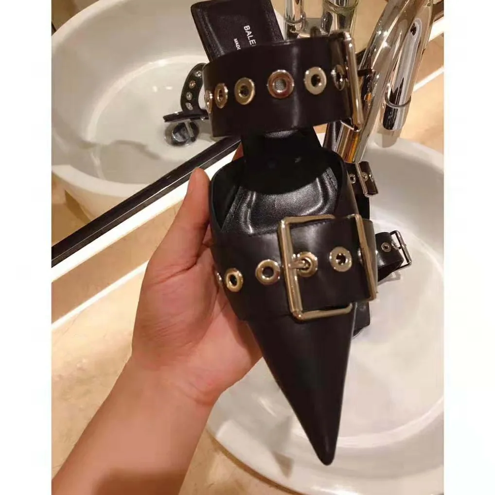 Balenciaga Belt 40mm Mule Pumps in Black Shiny Leather for Women