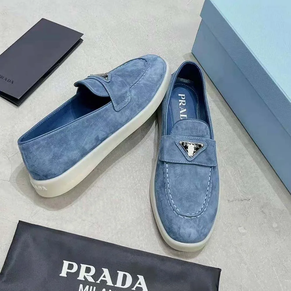 Prada Suede Loafers with Enameled Triangle Logo for Men