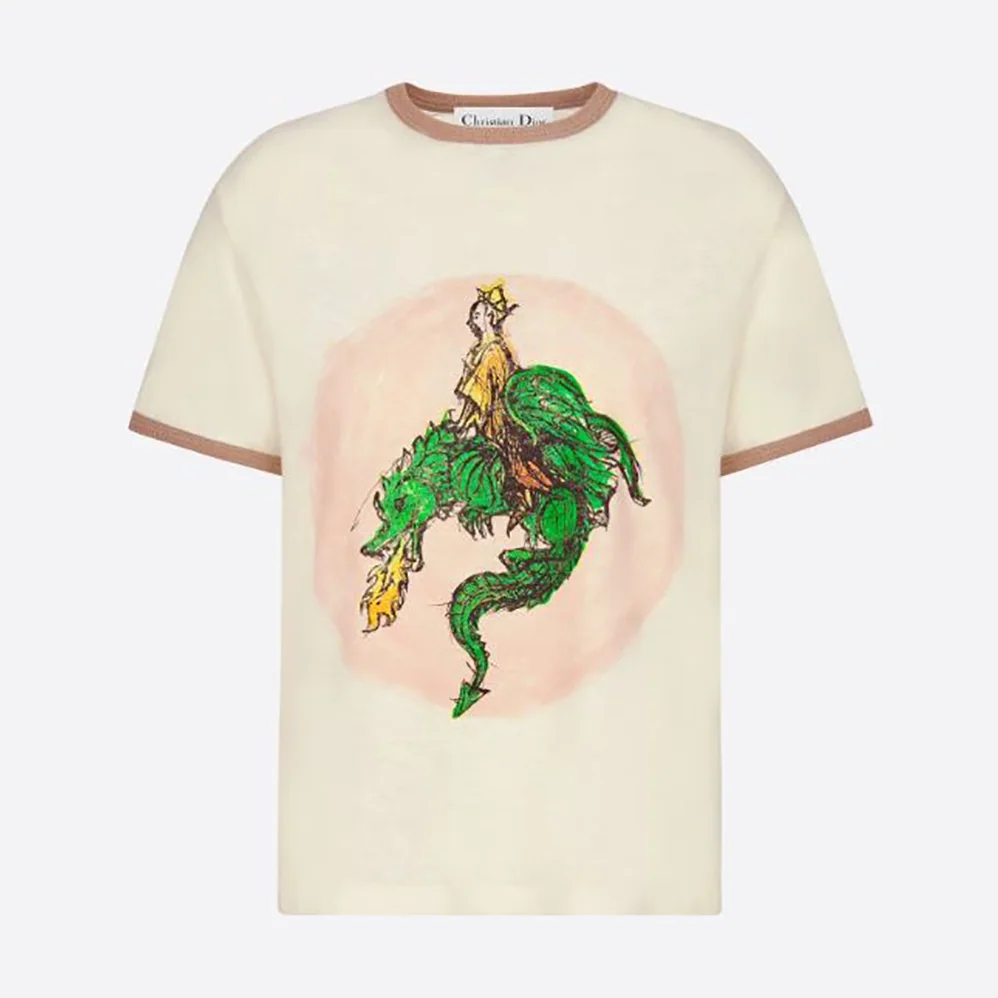 Dior T-Shirt Ecru Princess and Dragon Cotton Jersey and Linen for Women Dior T-Shirt Ecru Princess and Dragon Cotton Jersey and Linen for Women