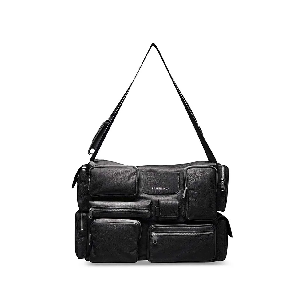 Balenciaga Superbusy Large Sling Bag in off Black Arena Lambskin for Women