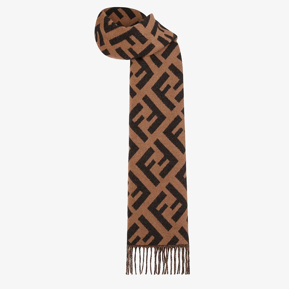 Fendi Long Scarf with Fringed Edges for Women in Brown Fendi Long Scarf with Fringed Edges for Women in Brown