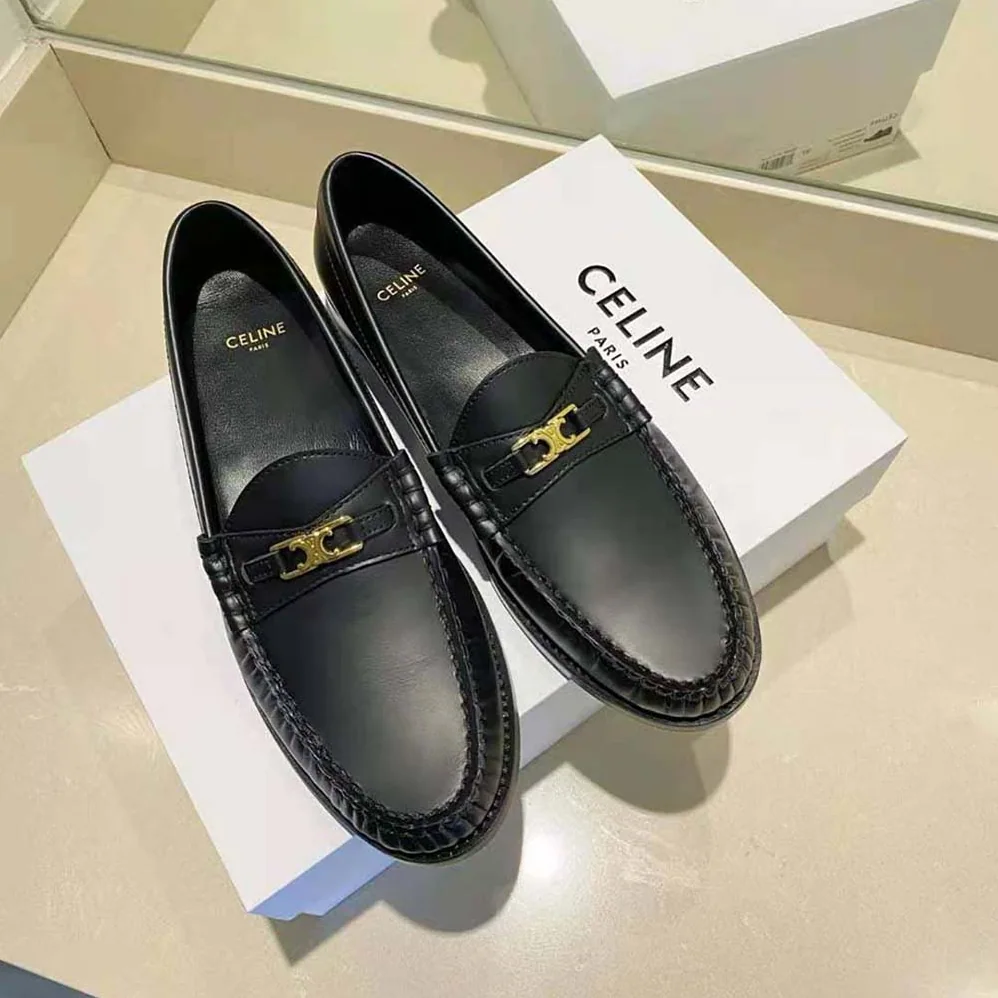 Celine Luco Triomphe Loafer in Polished Calfskin for Women in Black Celine Luco Triomphe Loafer in Polished Calfskin for Women in Black