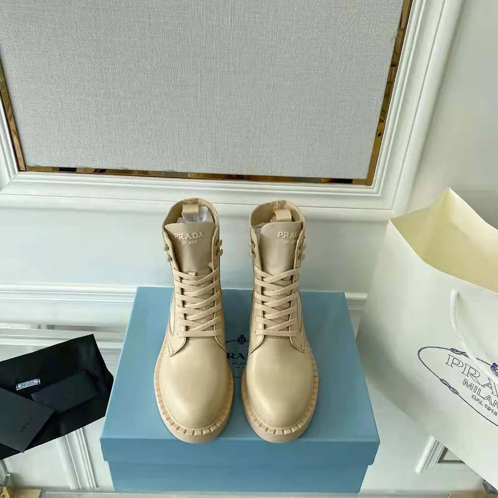 Prada Brushed-Leather and Re for Women in Nylon Boots