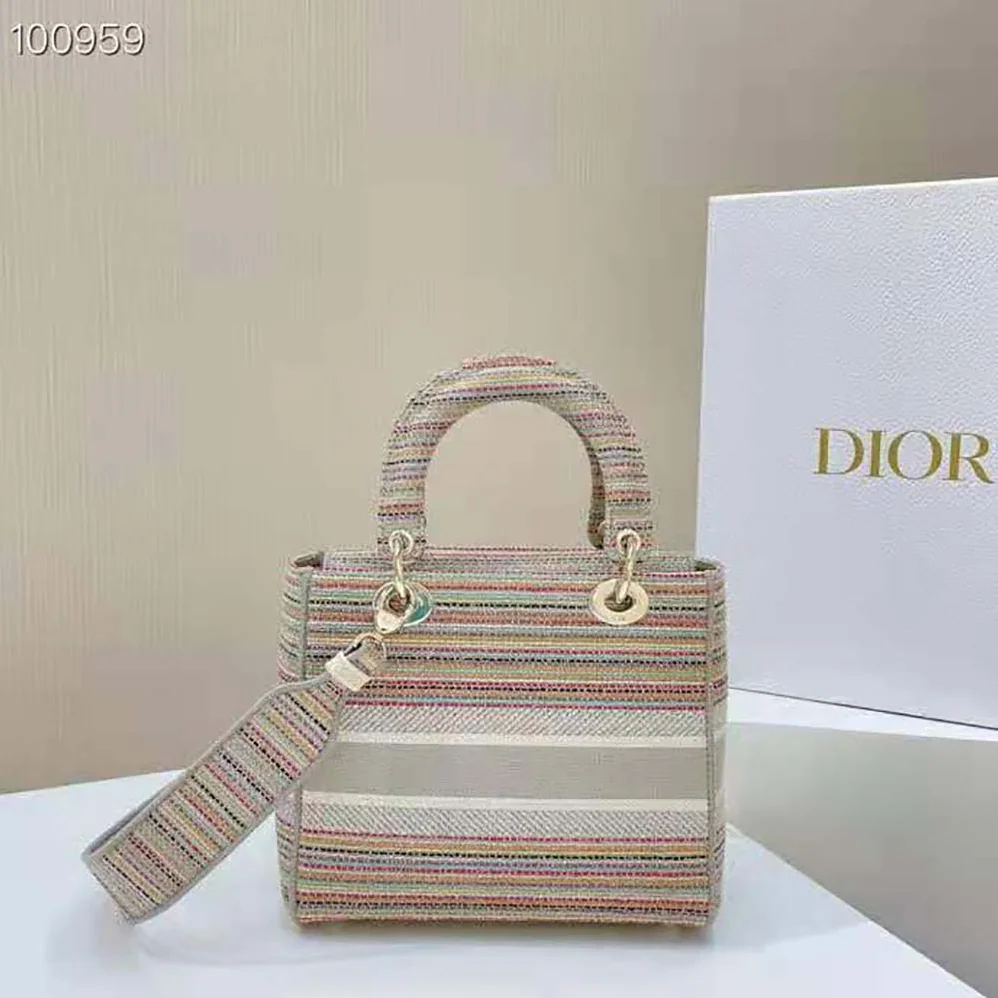 Dior Medium Lady D-lite Bag Multicolor Stripes Embroidery for Women Dior Medium Lady D-lite Bag Multicolor Stripes Embroidery for Women