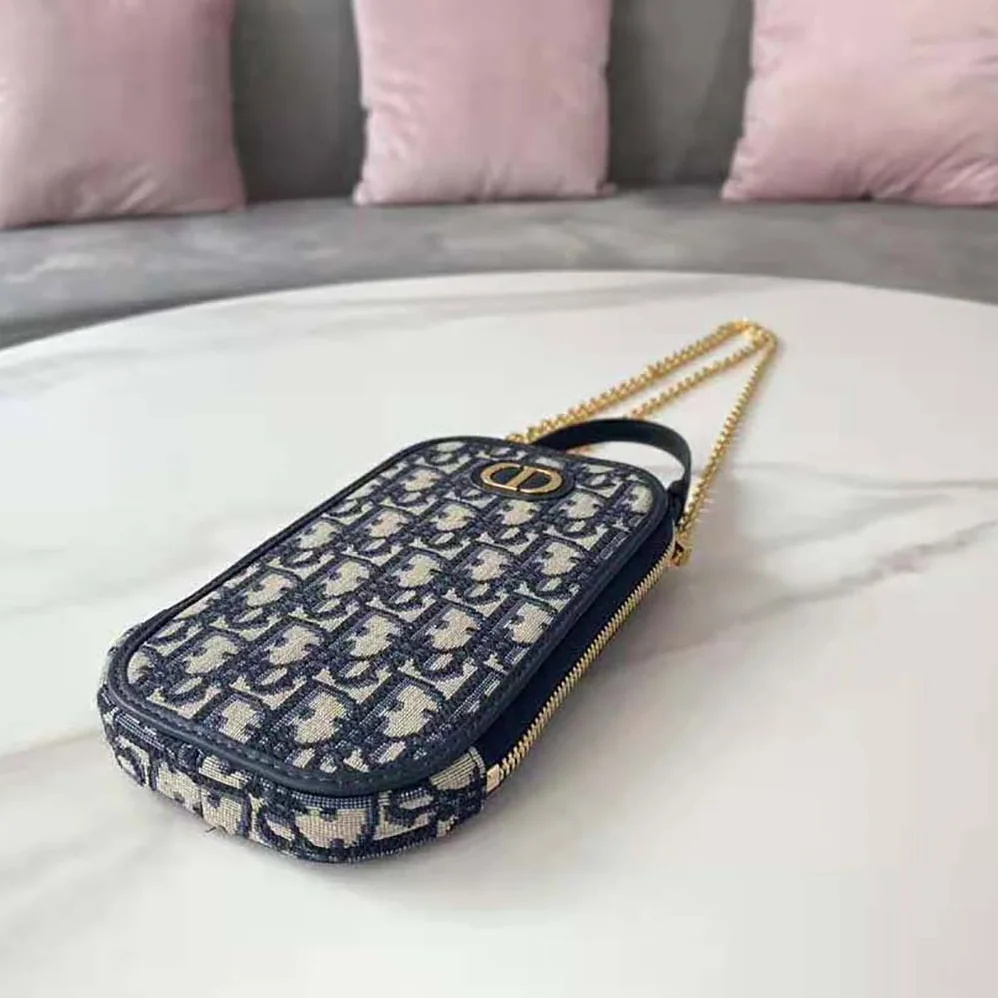 Dior 30 Montaigne Phone Holder Blue Dior Oblique Jacquard for Women Dior 30 Montaigne Phone Holder Blue Dior Oblique Jacquard for Women